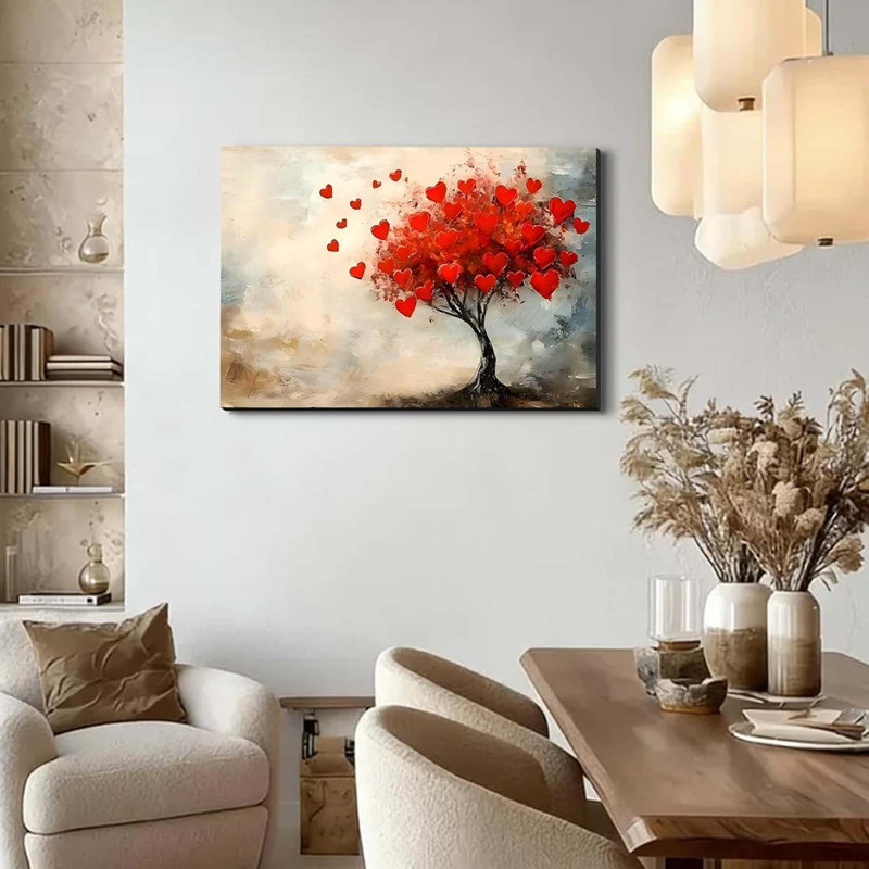 Abstract Heart Graffiti Wall Art – Aesthetic Canvas Painting Featuring Beautiful Preppy Hearts, Romantic Textured Art Prints For Decor
