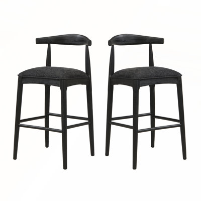 Ensemble de 2 tabourets de bar en tissu noir d'inspiration Mid-Century avec dossier incurvé et siège moelleux pour une assise confortable