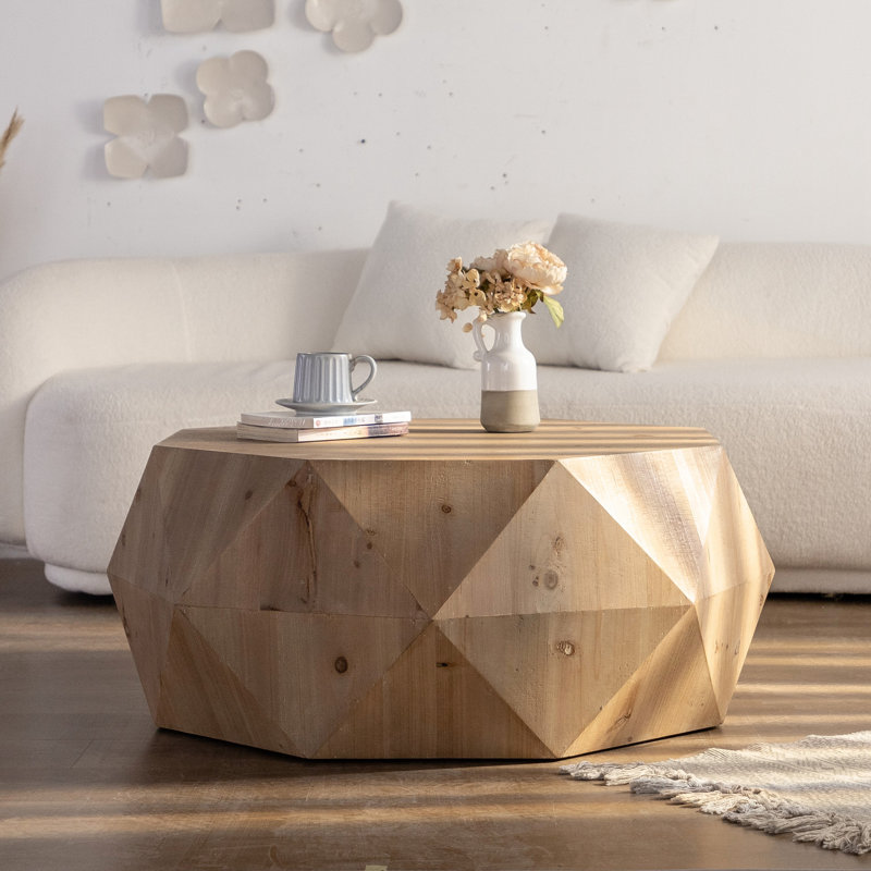 Exquisite Vintage-Style Coffee Table With Intricate Relief Pattern, Natural