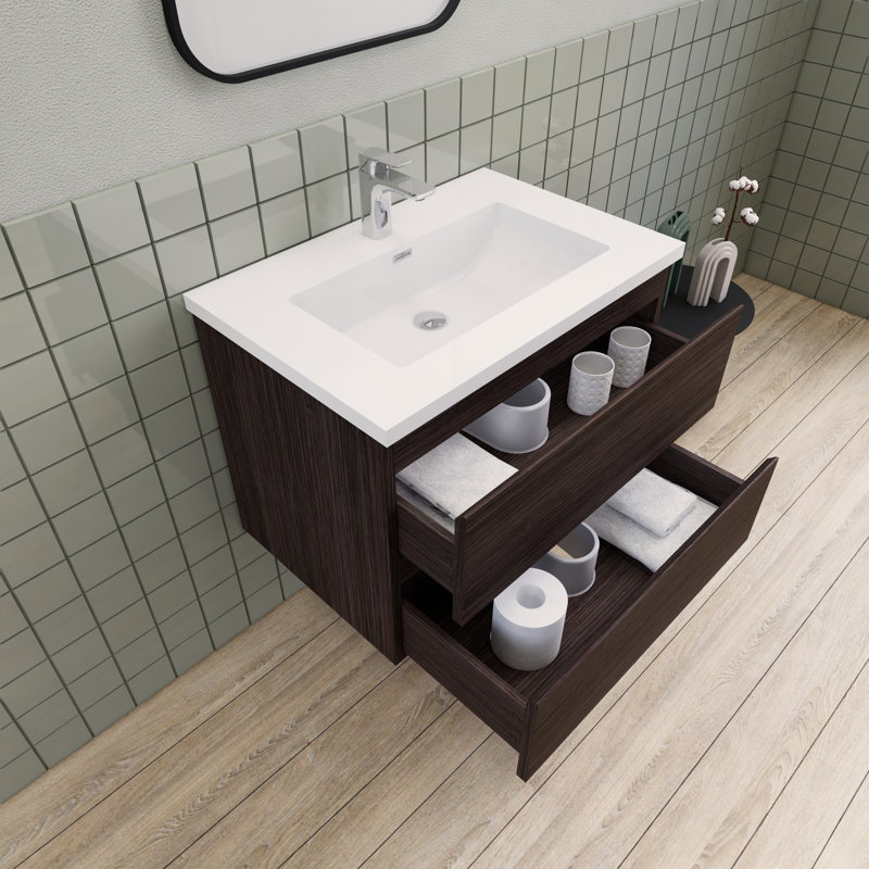Meuble-lavabo flottant moderne simple Alcester Ivy Bronx, Chêne gris foncé
