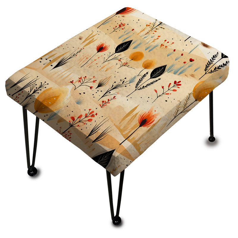 Beige Meadow Flowers Boho Pattern - Floral Rectangle Ottoman