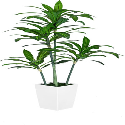 Dracaena Trees Artificial Indoor, 5FT Tall Faux Tree With White Tall Planter, Artificial Plants With Natural Wood Trunk And Lifelike Leaves For Home Office Decor