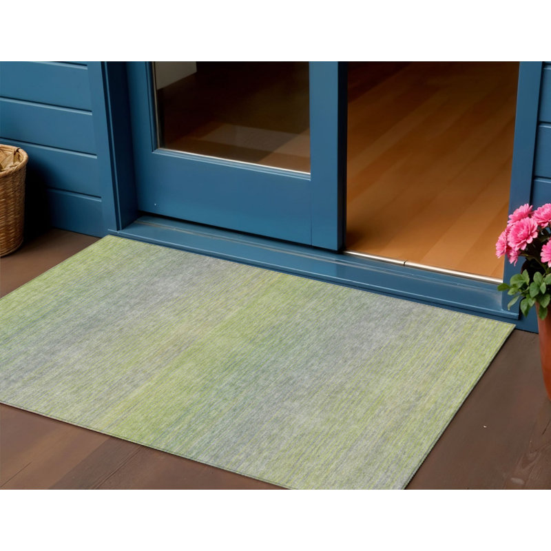 Tapis extérieur lavable rayé vert artichaut 3 pi x 5 pi
