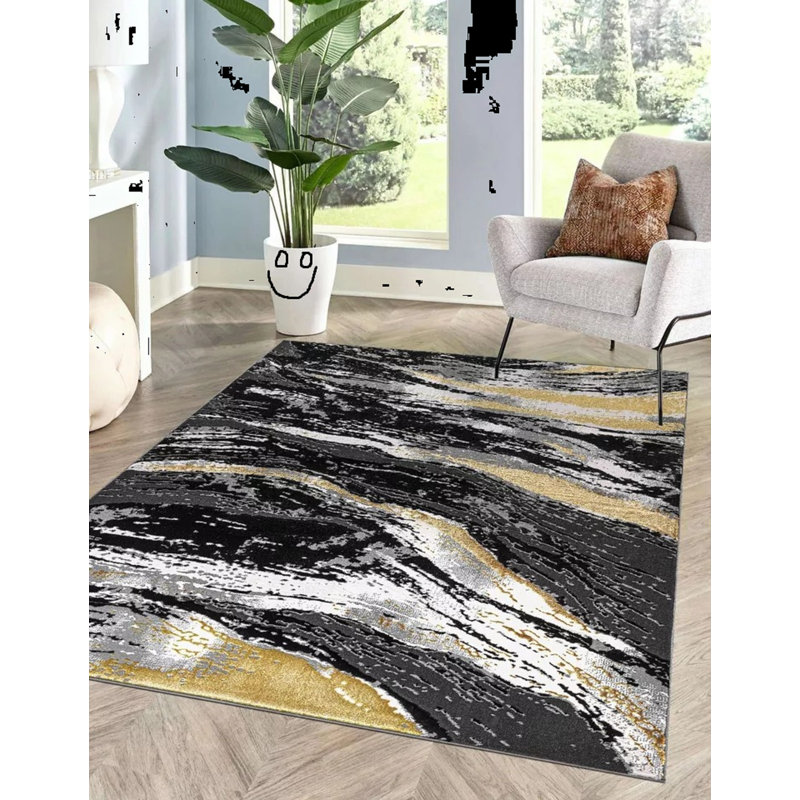 Abstract Flatweave Shag Area Rug, Rectangle 120 x 170 cm