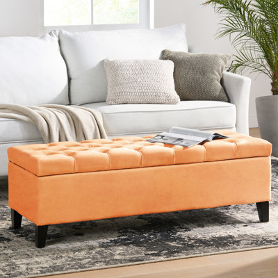 Velours orange contemporain avec un design pratique - bouton, piqûre en losange, l 51,00 po x P 17,61 po, H 16,55 po, velours en bois, H 16,55 po