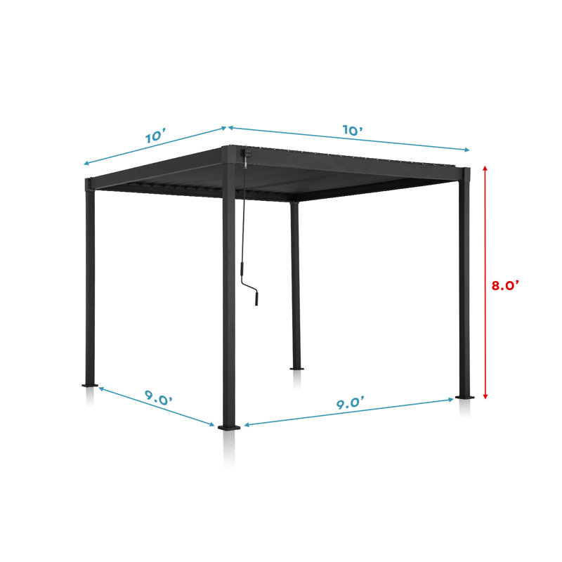 Charcoal 10' x 10' Galvanized Steel Louvered Pergola