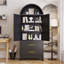 Armoire arquée en métal de 73 pouces de haut avec 2 portes, 2 tablettes réglables et rangement ouvert, style campagnard moderne pour une utilisation polyvalente-1101078050