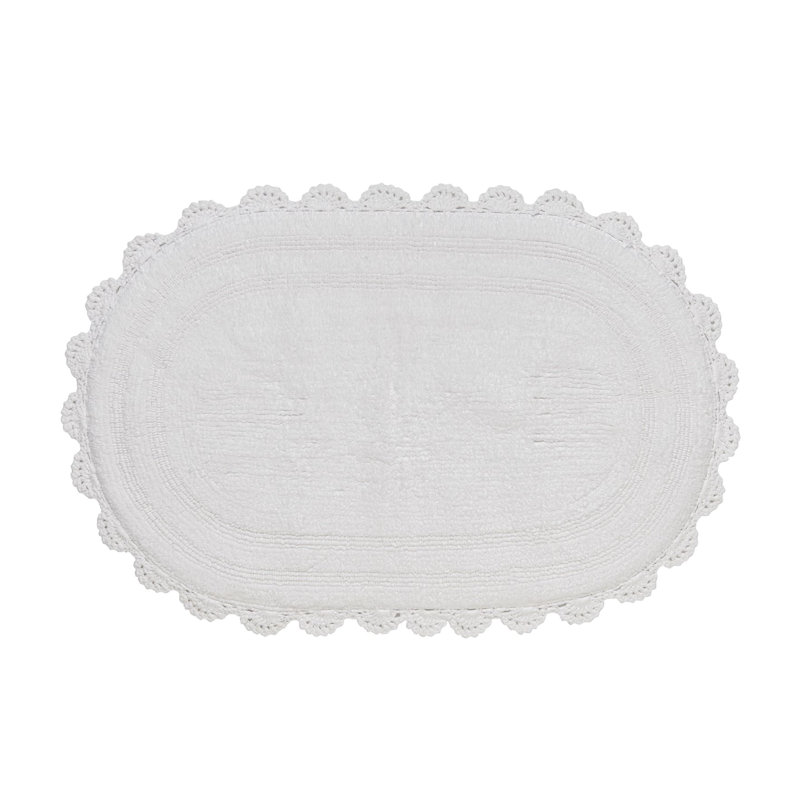 Crochet Cotton Reversible Bath Rug - Oval, White