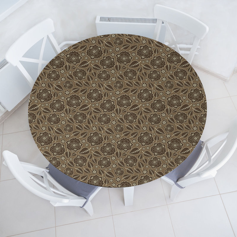 East Urban Home Brown Fitted Round Tablecloth Brown Taupe