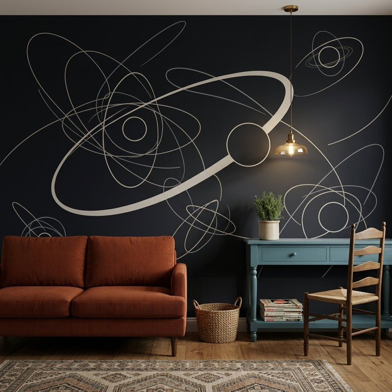 Papier peint abstrait Mid-Century, 120 po x 96 po, Peler et coller