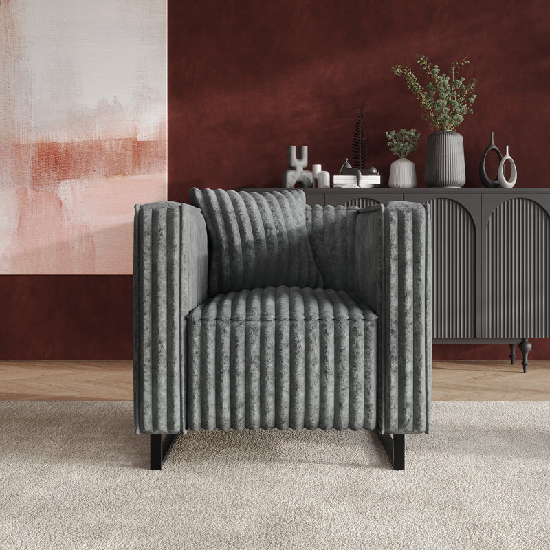 CHAISE EN VELOURS GRIS, Gris