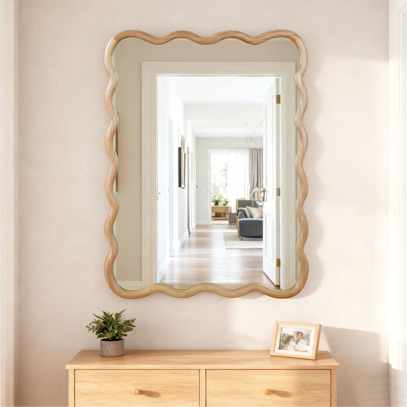 Miroir décoratif rectangulaire en bois massif ondulé, pour chambre à coucher, salle de bain, salon, vestibule, 40 po x 30 po