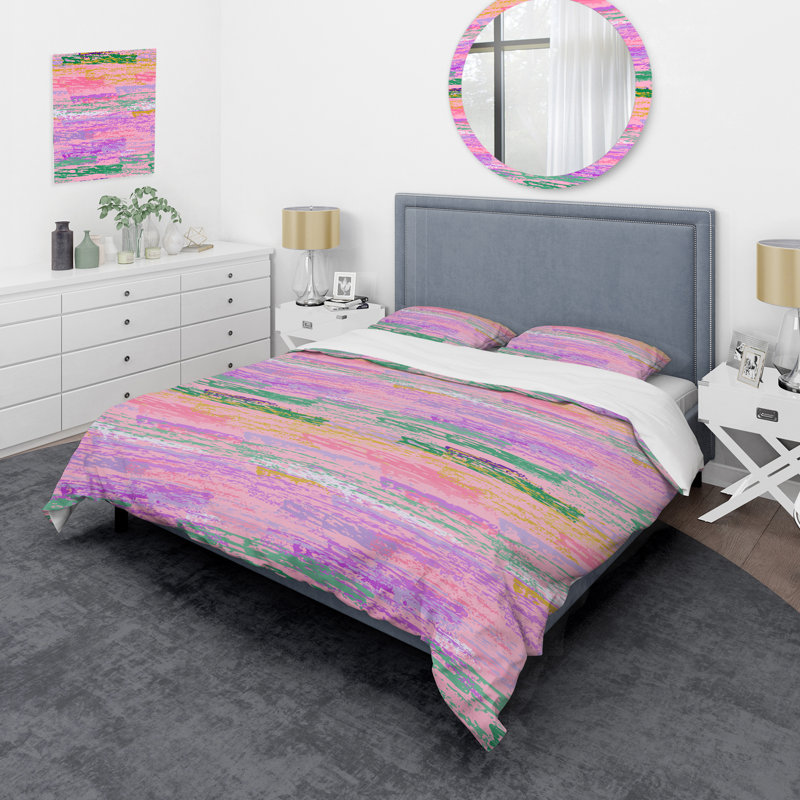 Multicolore grunge rayé - ensemble de housse de couette abstrait - microfibre de polyester