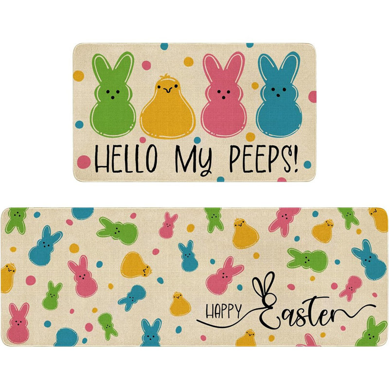 Tapis de cuisine multicolores - ensemble de 2, tapis de lapin, Joyeuses Pâques, tapis antidérapants lavables