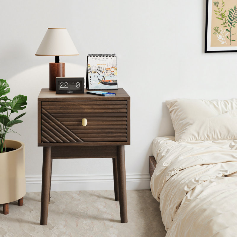 Ensemble de 2 pièces table de chevet en noyer de style médiéval-moderne, table de chevet avec poignées en métal