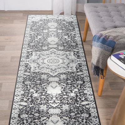 Tapis de couloir lavable à la machine Parviz gris 2,5 x 10
