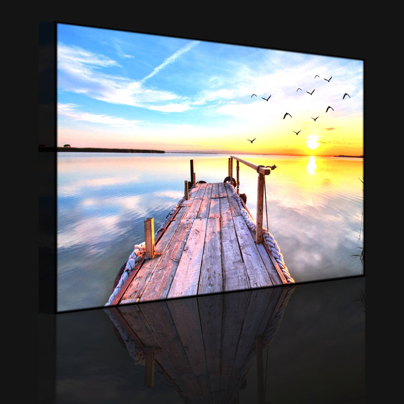 Bridge With Seagulls At Sunset by No - Wrapped Canvas Print, Without lighting, 40cm H x 60cm W x 4.5cm D