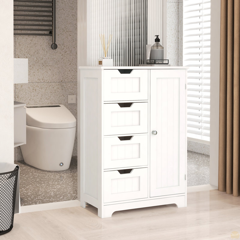 Armoire de rangement autoportante avec tablettes réglables, 4 tiroirs et 1 porte