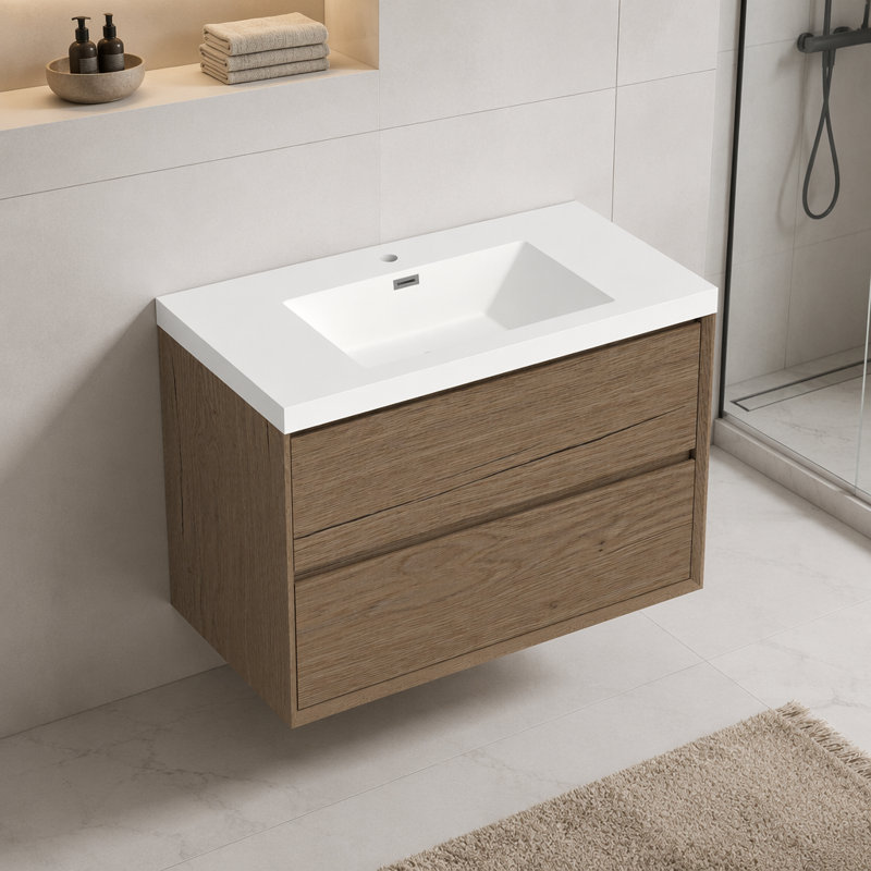 36" Resin Basin for Bathroom Vanity, with Undermount Rectangular Single Sink,Single Faucet Hole, Vanity Top only