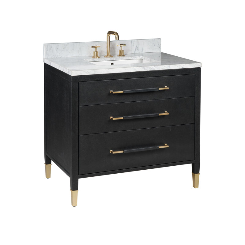 Verona 36" Freestanding Standard Single Bathroom Vanity with Vanity Top, Black Lacquered Linen