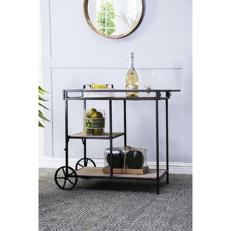 3 32.3X15.7X26.8" Bar Cart With Black Metal Base And Three Elegant Shelves Cart, Frame Appealing Storage Alternatives