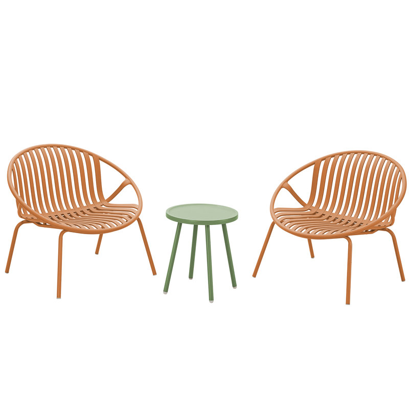 werph 2 - Person Patio Conversation Sets, Resin Weave Seating Group with Table and Resin Chairs, Orange/Green