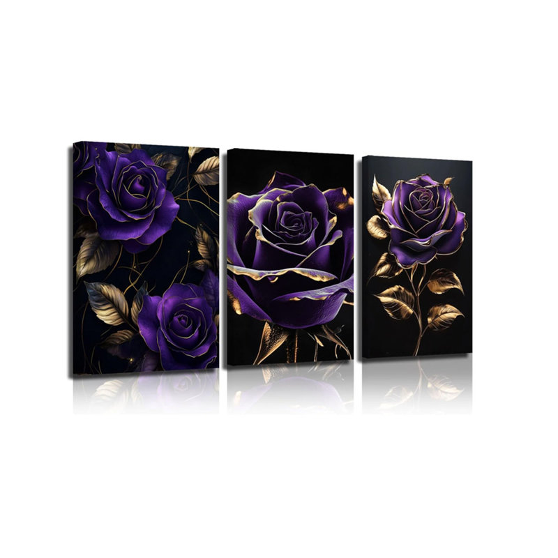 3 Piece Wrapped Canvas Print, Purple