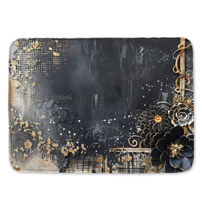 Tapis de bain floral, L 34 po x L 21 po, Noir abstrait / géométrique