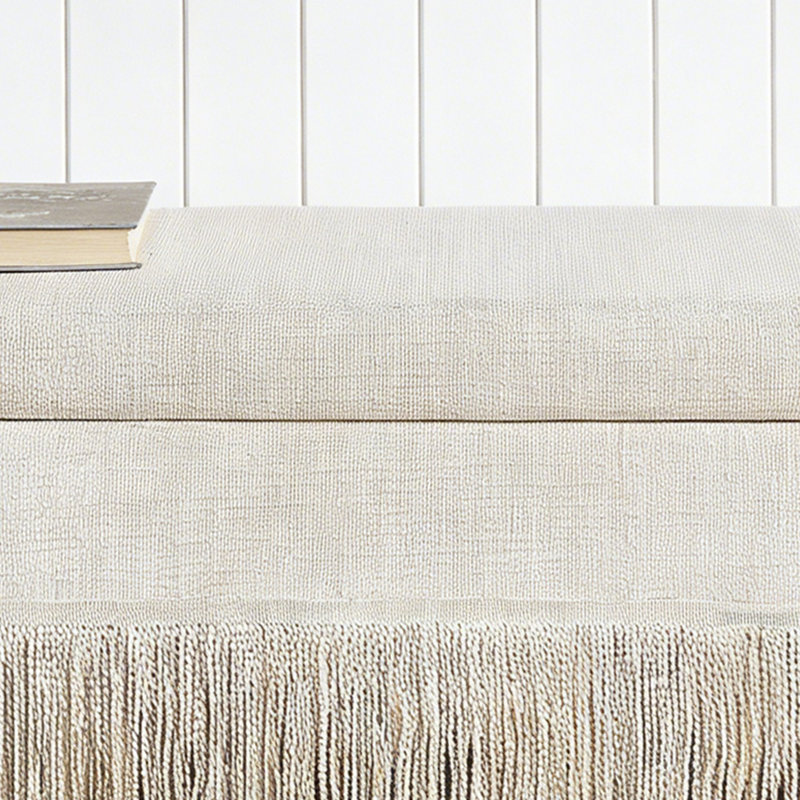 Banc de rangement ovale rembourré à franges, Beige