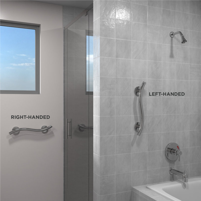 (2x Pack) Wave Grab Bar (18in), Left and Right Orientation, Polished Chrome