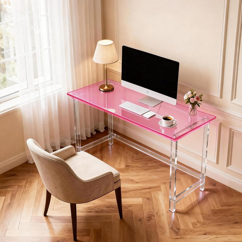 Clear Acrylic Desk, Home Computer Desk, Acrylic Table, Pink