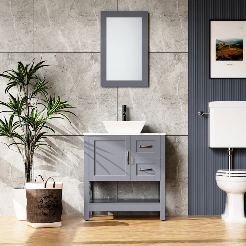 Meuble-lavabo bleu foncé 30 po avec charnières et miroir