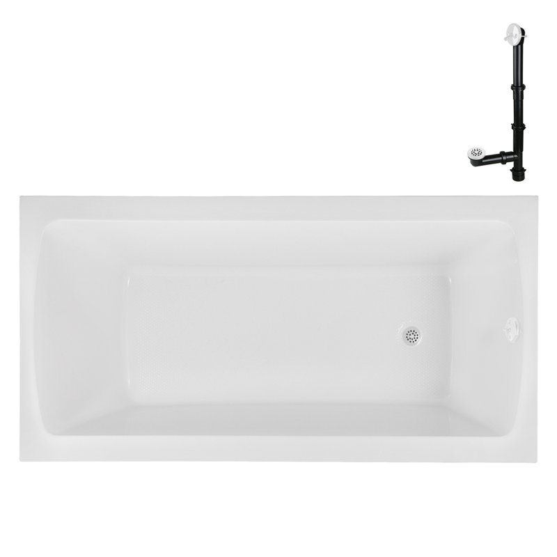 60'' x 32'' Acrylic Soaking Drop-In Bathtub, Drain Included, Glossy White