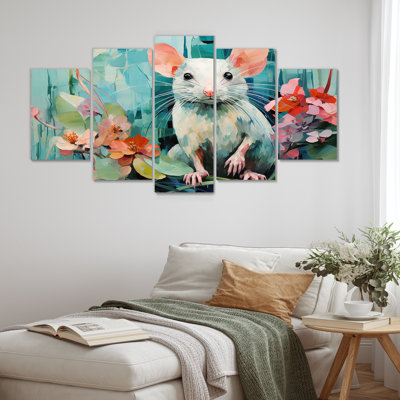 «Green Curious Rat Blooms - Mouse Multipanel», ensemble d'art mural