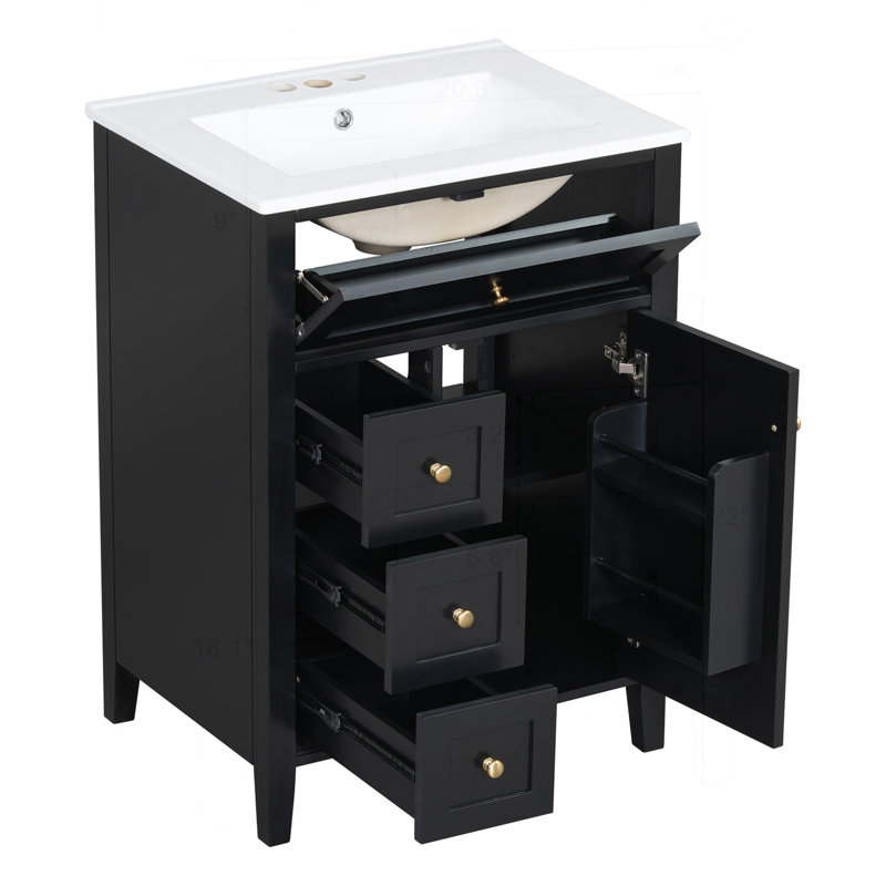 Meuble-lavabo 24 po avec lavabo, Noir