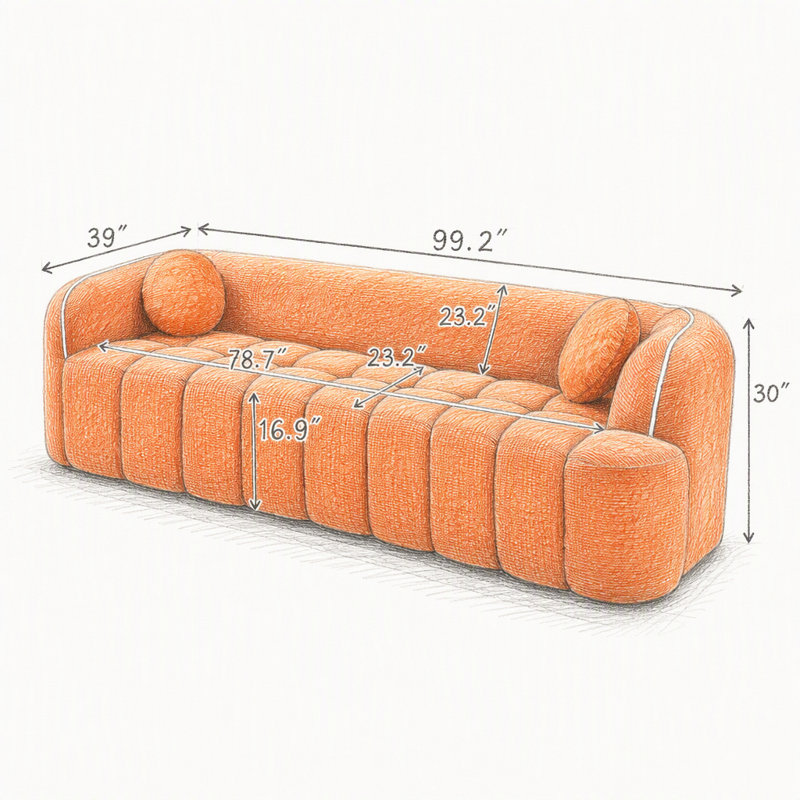 98.4 " Corduroy Sofa, Orange Corduroy, Orange