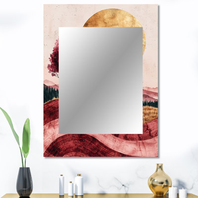 «Farm Charm Meadow With Lavender Ink Field Landscape» - miroir mural décoratif de ferme, miroir champêtre, impression d'art en métal