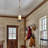 Vintage Industrial Pendant Light with Natural Alabaster Shade, U-Shaped Iron Frame with Hemp Rope Detail, Adjustable Height 34-98" for Sloped Ceilings - E26 Base, ETL Listed