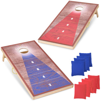 4 x 2 ft Cornhole Set, Portable Outdoor Cornhole Boards with 8 Bean Bags & Carry Bag, Solid Pine Wood Double-Layer Boards, UV Printed Family Backyard