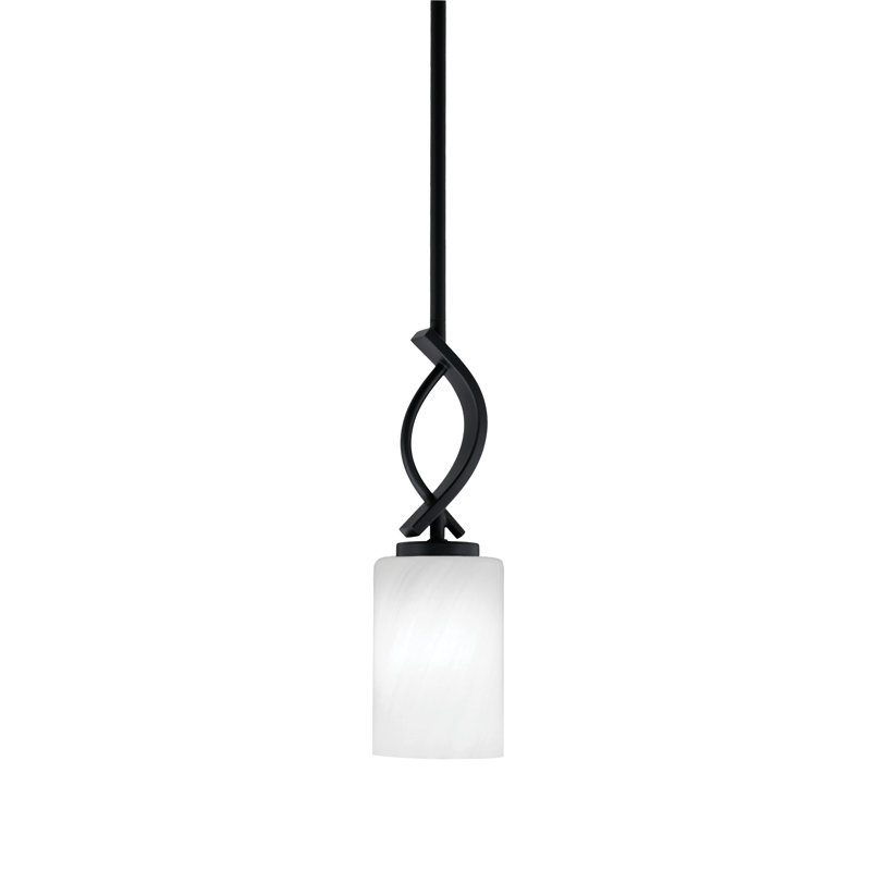 Mini-luminaire suspendu avec tige Cavella au fini noir mat avec verre de 4 po, Blanc