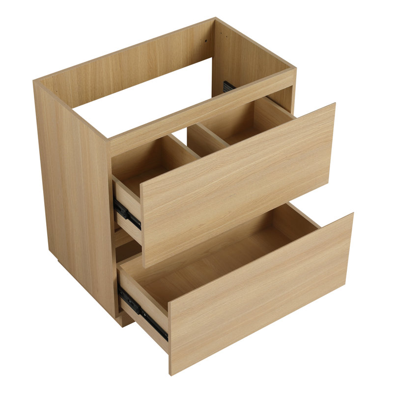 30" Bathroom Sink Vanity, Freestanding Oak Cabinet With 2 Drawers, Modern Design, Engineered Wood, Color Contrast Vanity - Undermount Double Drawer Accessory Engineering Wood