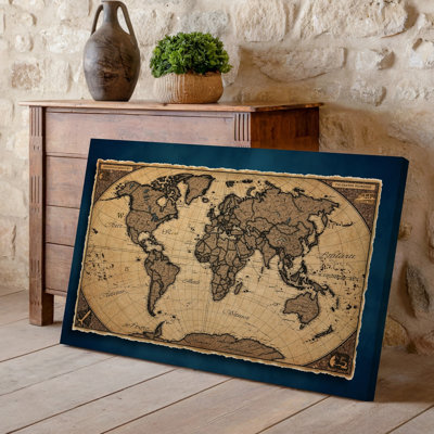 Toile, "Mappemonde détaillée" avec art texturé en liège texturé avec des gravures complexes de bordures et de noms de pays