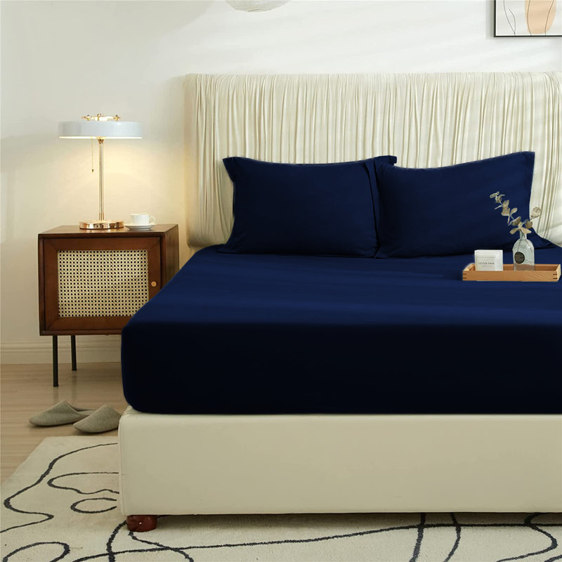 Super Soft Extra Deep Microfiber Brushed Fitted Sheet, Navy, Super King (6')