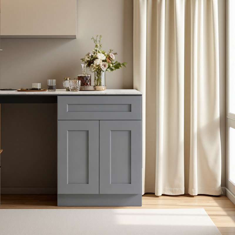 Armoire 24 po avec porte à fermeture en douceur, tiroir, unité de rangement en bois massif avec tablette réglable pour la cuisine