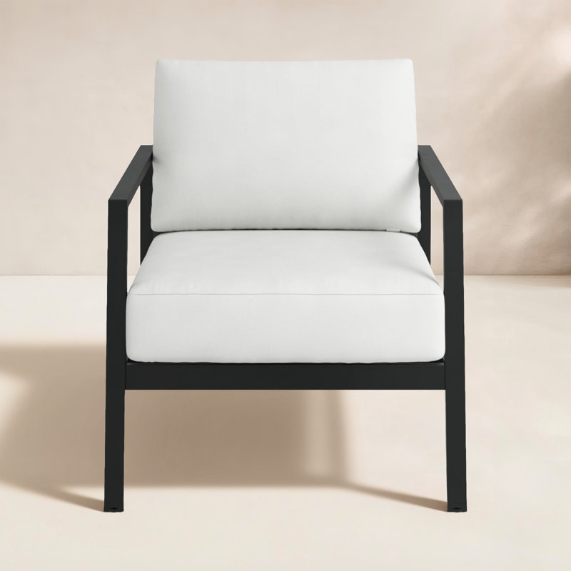 Armando Aluminum Outdoor Lounge Chair, Canvas White Sunbrella® Canvas, Black