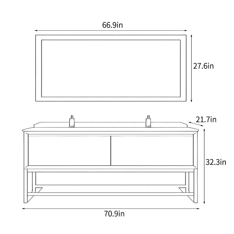 American village style simple bathroom Vanity, 70.9"