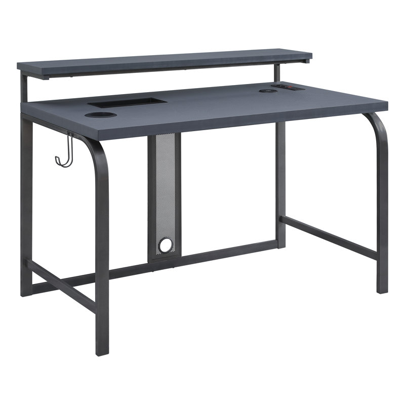 Steel Computer Desk with Built-In Electrical Outlet