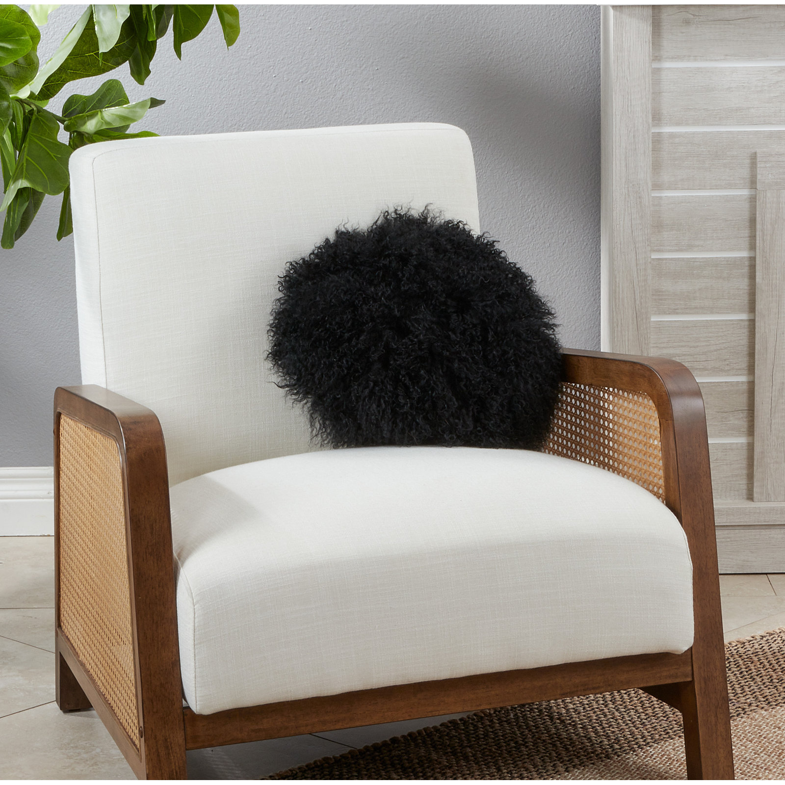 Mongolian Lamb Pillows Throw Pillow, Black, 13"H x 13"W