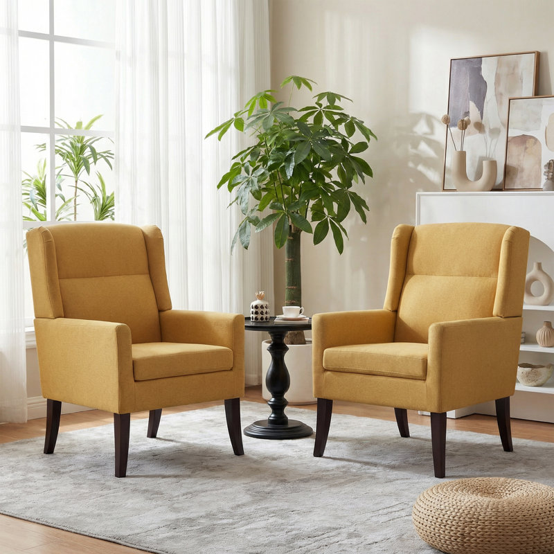 Upholstered Polyester Accent Armchair (Set Of 2), Yellow