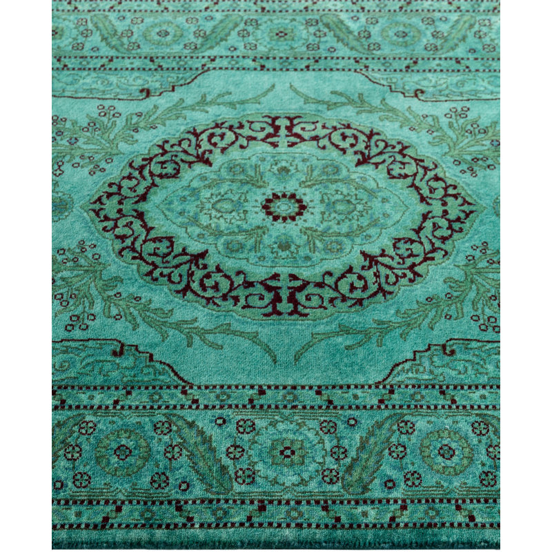 Overdyed Hand-Knotted Wool Modern-Contemporary Green Area Rug 2' 8" x 4' 2"
